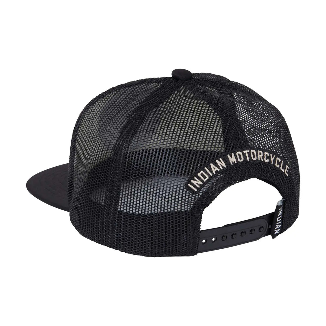 Black &amp; White Script Flat Peak Cap with Trucker Hat Front