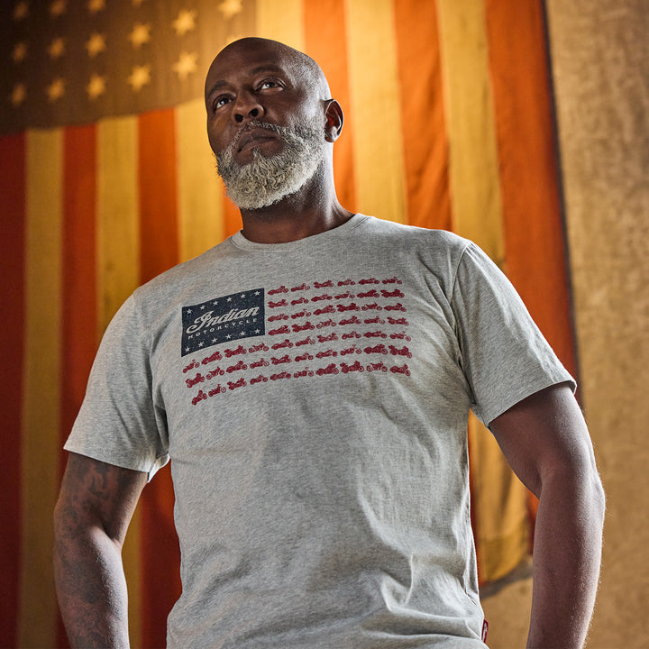 Indian Motorcycle Grey American Flag Bikes T-Shirt