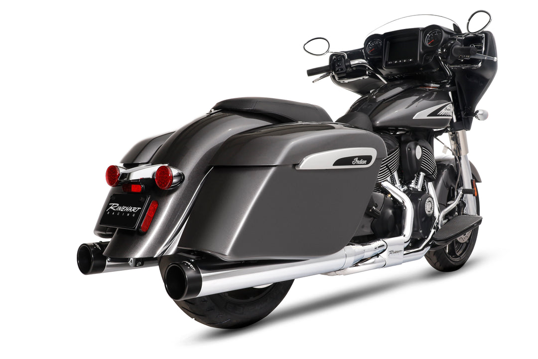 RHINEHART Racing - 4" DBX40 Slip-On Exhaust Chrome with Black End Caps For Indian